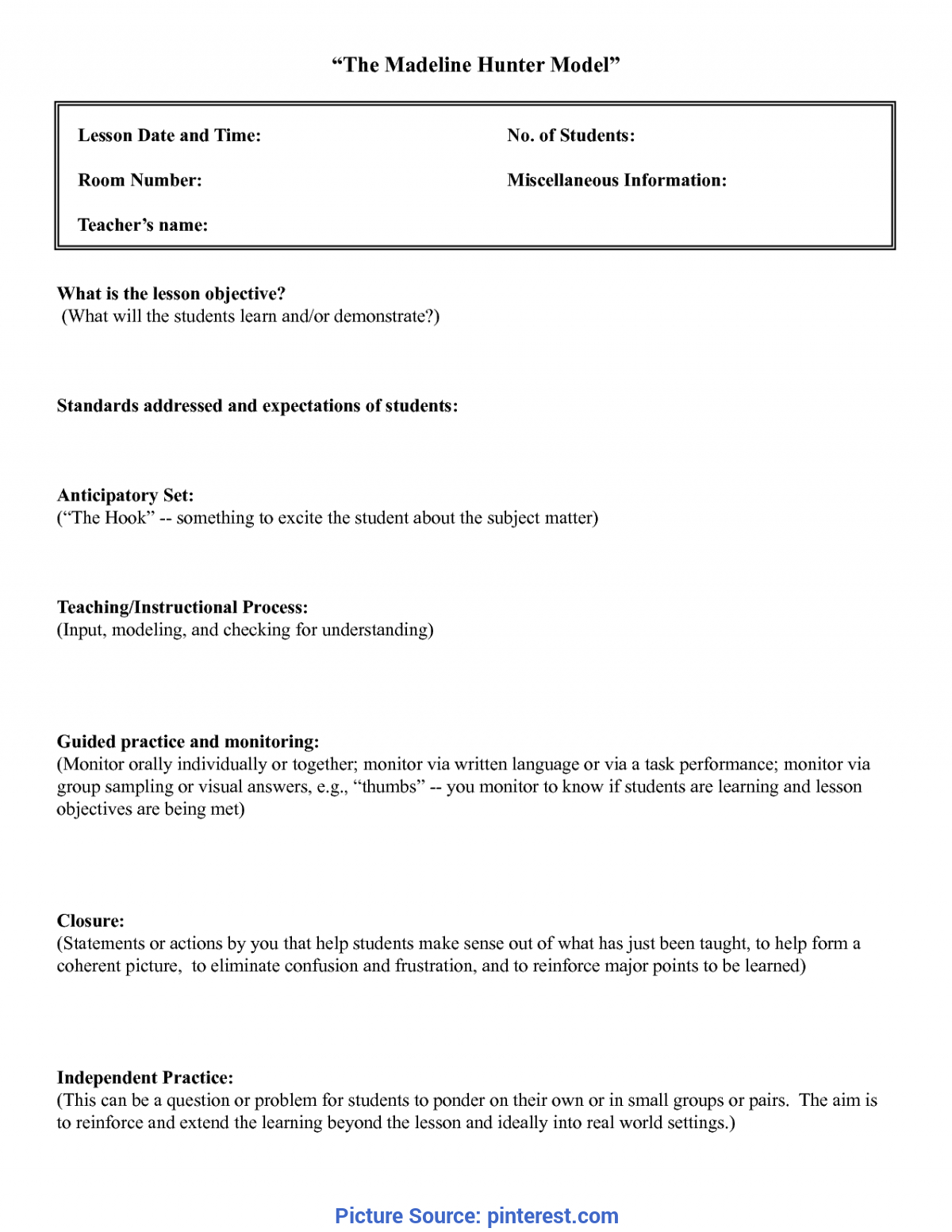 Madeline Hunter Lesson Plan Template Twiroo Com | Lesso In Madeline Hunter Lesson Plan Template Blank