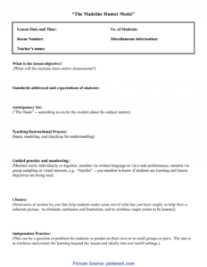Madeline Hunter Lesson Plan Template Twiroo Com | Lesso pertaining to Madeline Hunter Lesson Plan Blank Template