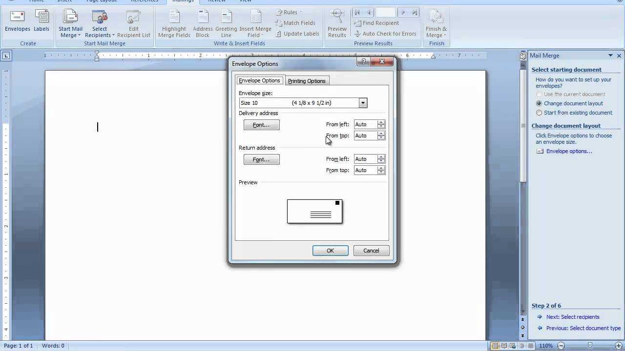 Mail Merge Envelopes In Word 2007 Or Word 2010 With How To Create A Mail Merge Template In Word 2010