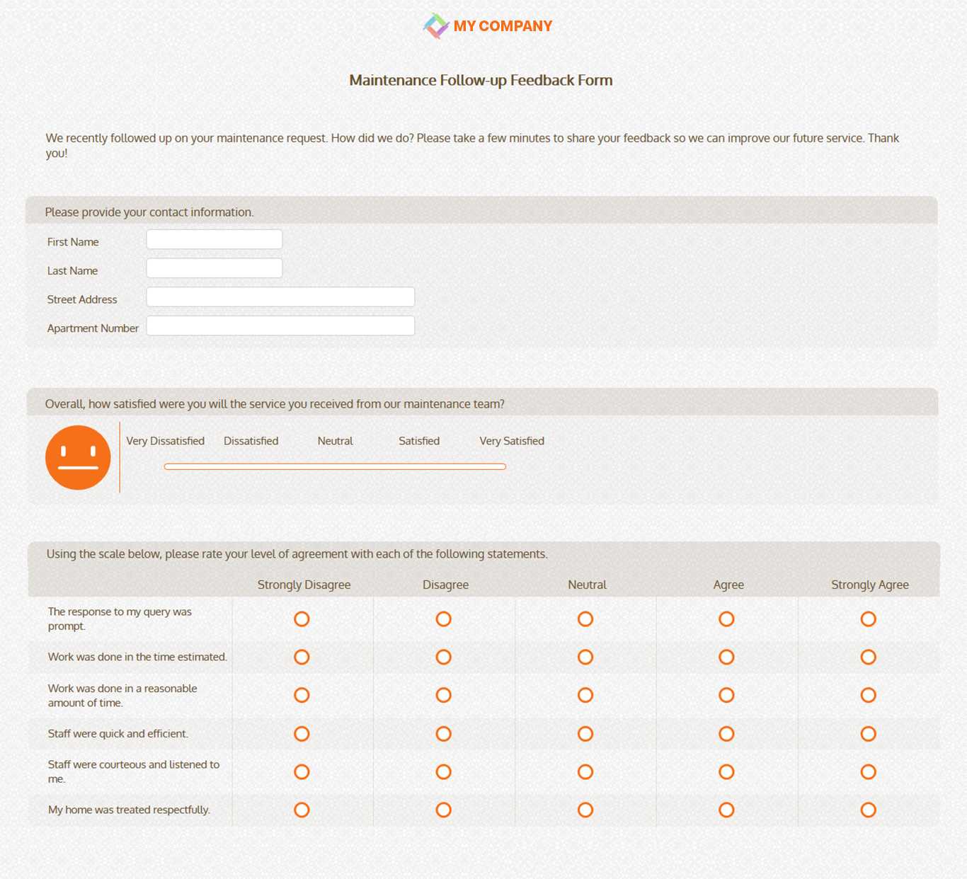 Maintenance Follow Up Feedback Form Template & Questions In Poll Template For Word