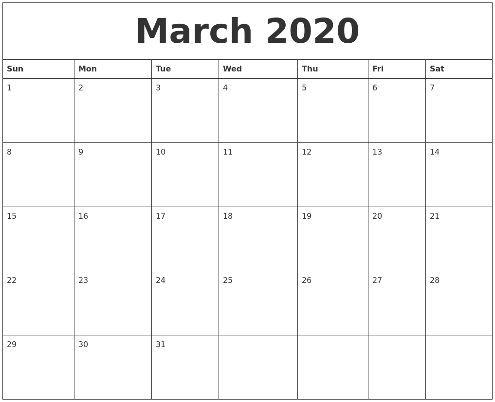 March 2020 Calendar, April 2020 Printable Calendar Throughout Full Page Blank Calendar Template