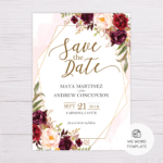 Marsala Flowers With Gold Frame Save The Date Template Intended For Save The Date Template Word
