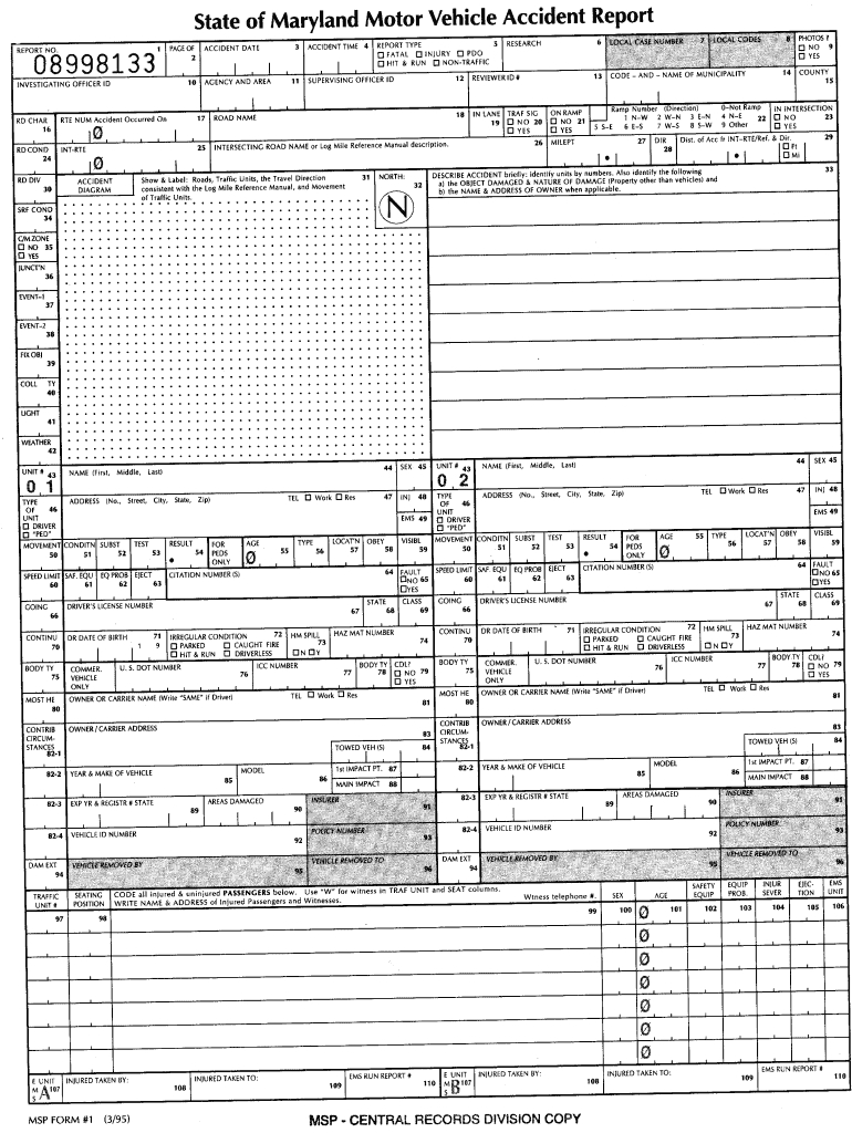 Maryland Accident Report – Fill Out And Sign Printable Pdf Template |  Signnow With Vehicle Accident Report Form Template