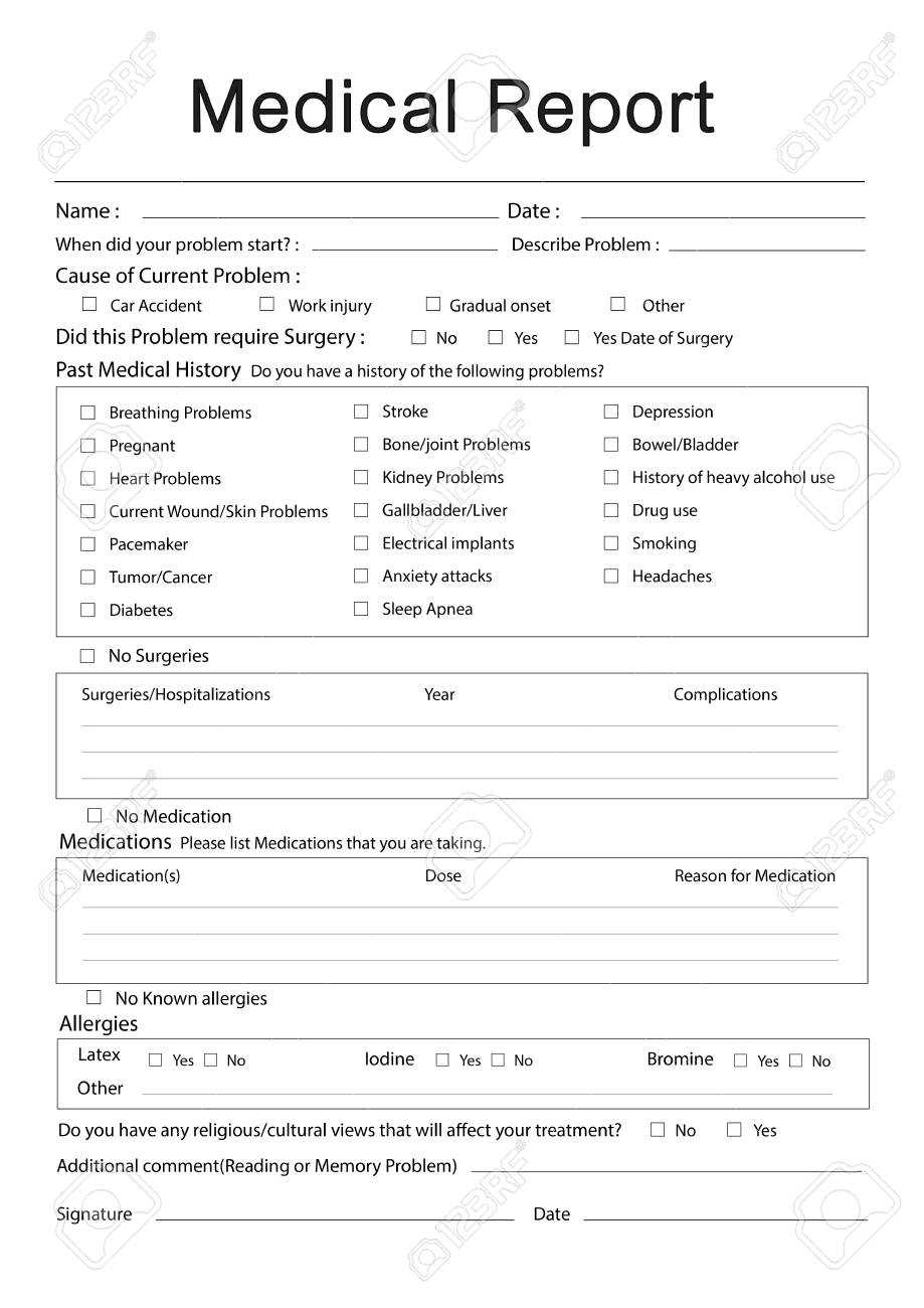 Medical Patient Report Form Record History Information Word For Medical History Template Word
