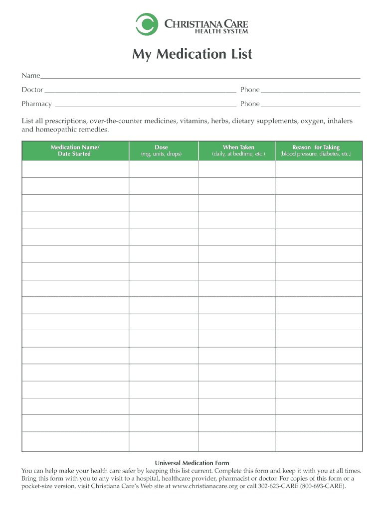 Medication List Forms Templates - Calep.midnightpig.co Regarding Blank Medication List Templates