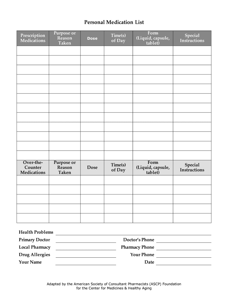 Medication List Forms Templates – Calep.midnightpig.co Within Blank Prescription Form Template