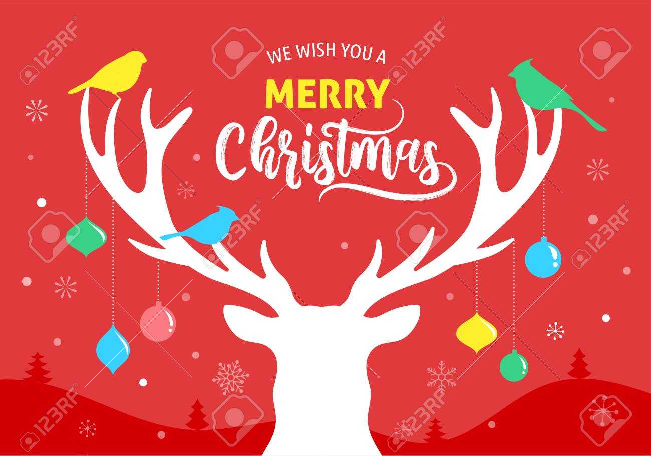 Merry Christmas Banner, Xmas Template Background With Deer Silhouette,.. Pertaining To Merry Christmas Banner Template