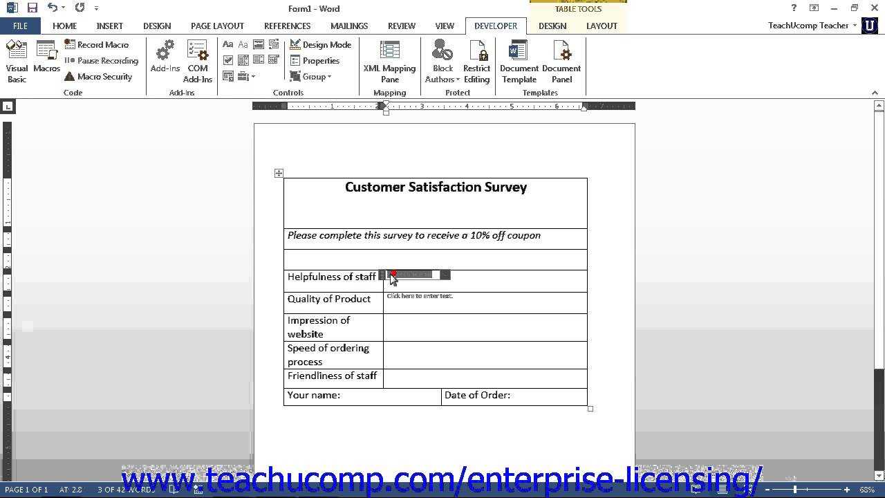 Microsoft Office Word 2013 Tutorial Creating Forms 21.4 Employee Group  Training Pertaining To How To Create A Template In Word 2013