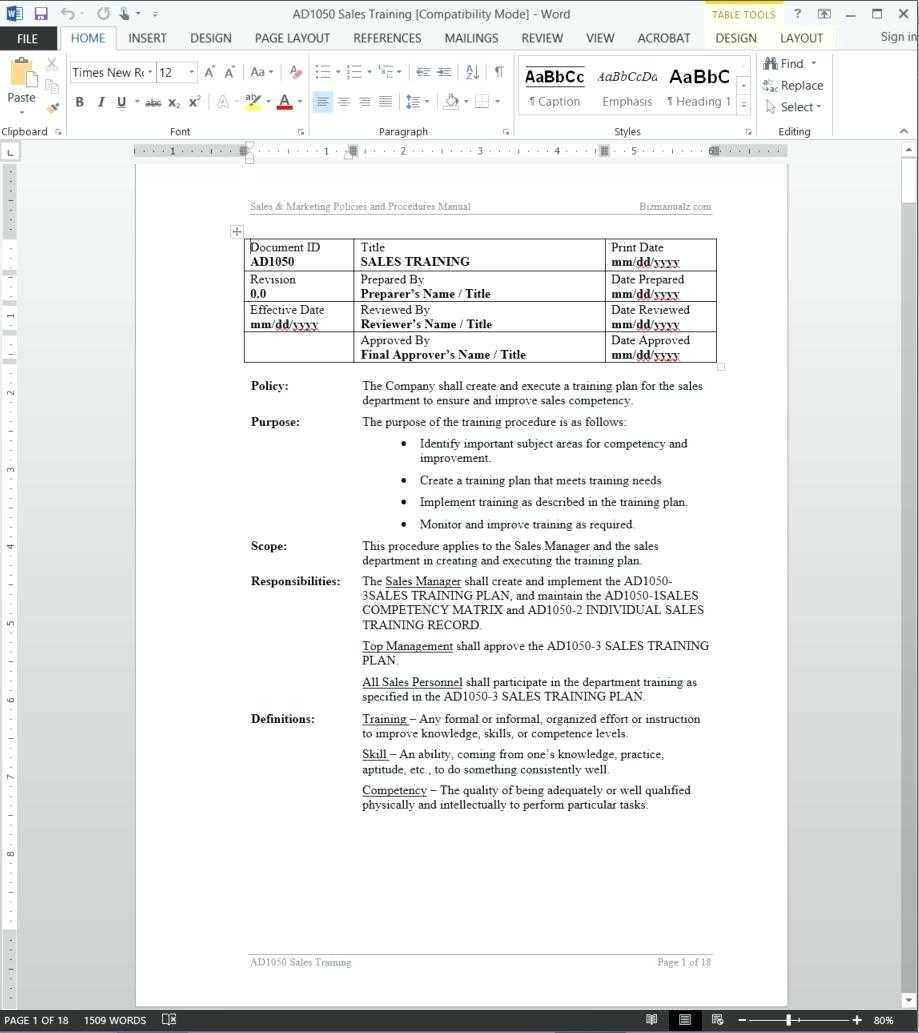 Microsoft Word Handbook Template – Heartwork Inside Training Manual Template Microsoft Word