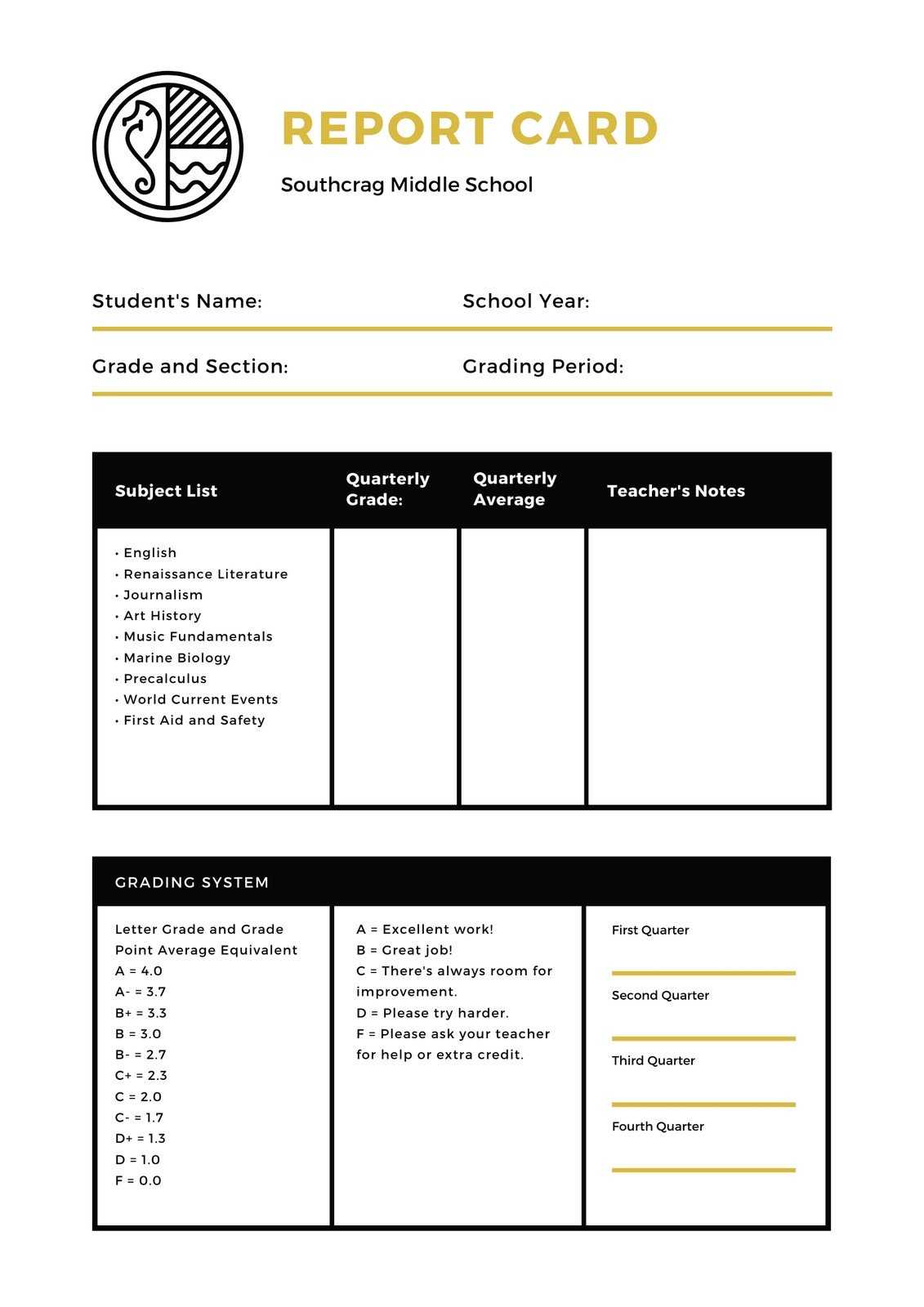 Middle School Report Card – Templatescanva Within Report Card Template Middle School