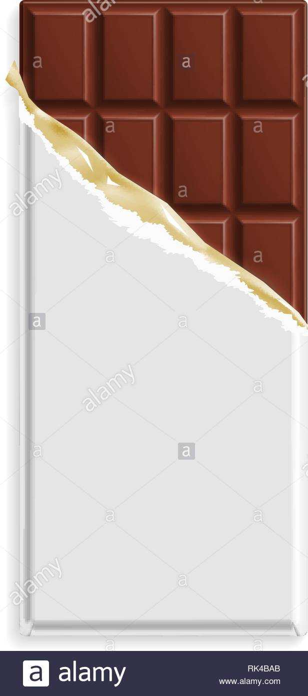 Milk Chocolate Bar In A Blank Wrapper Mock Up. Sweet Dessert In Blank Candy Bar Wrapper Template