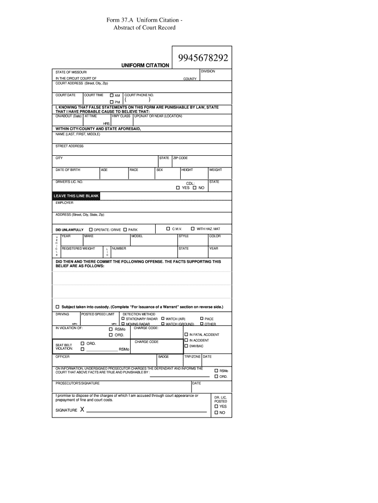Missouri Uniform Citation – Fill Out And Sign Printable Pdf Template |  Signnow For Blank Speeding Ticket Template
