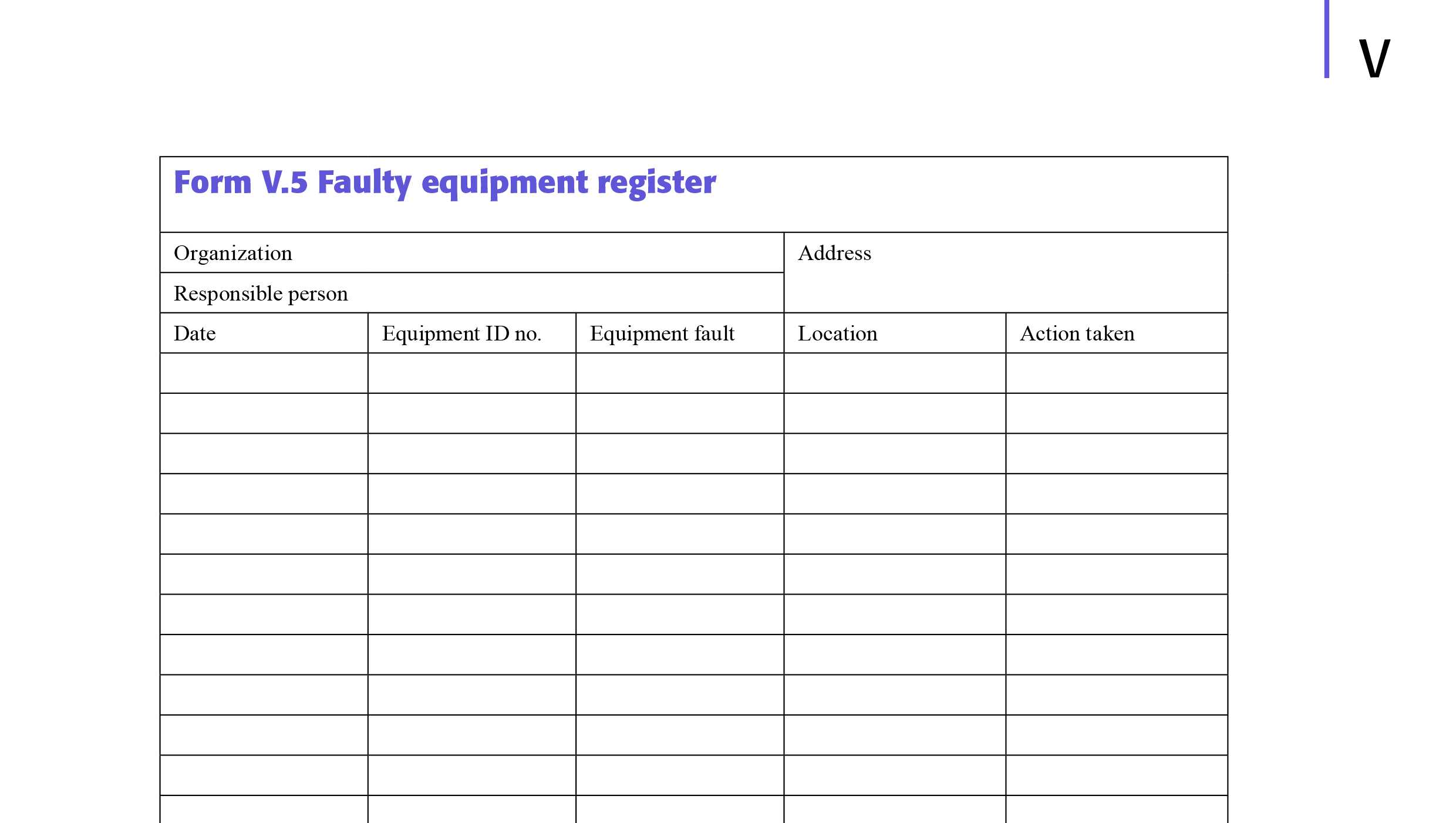 Model Forms Regarding Equipment Fault Report Template