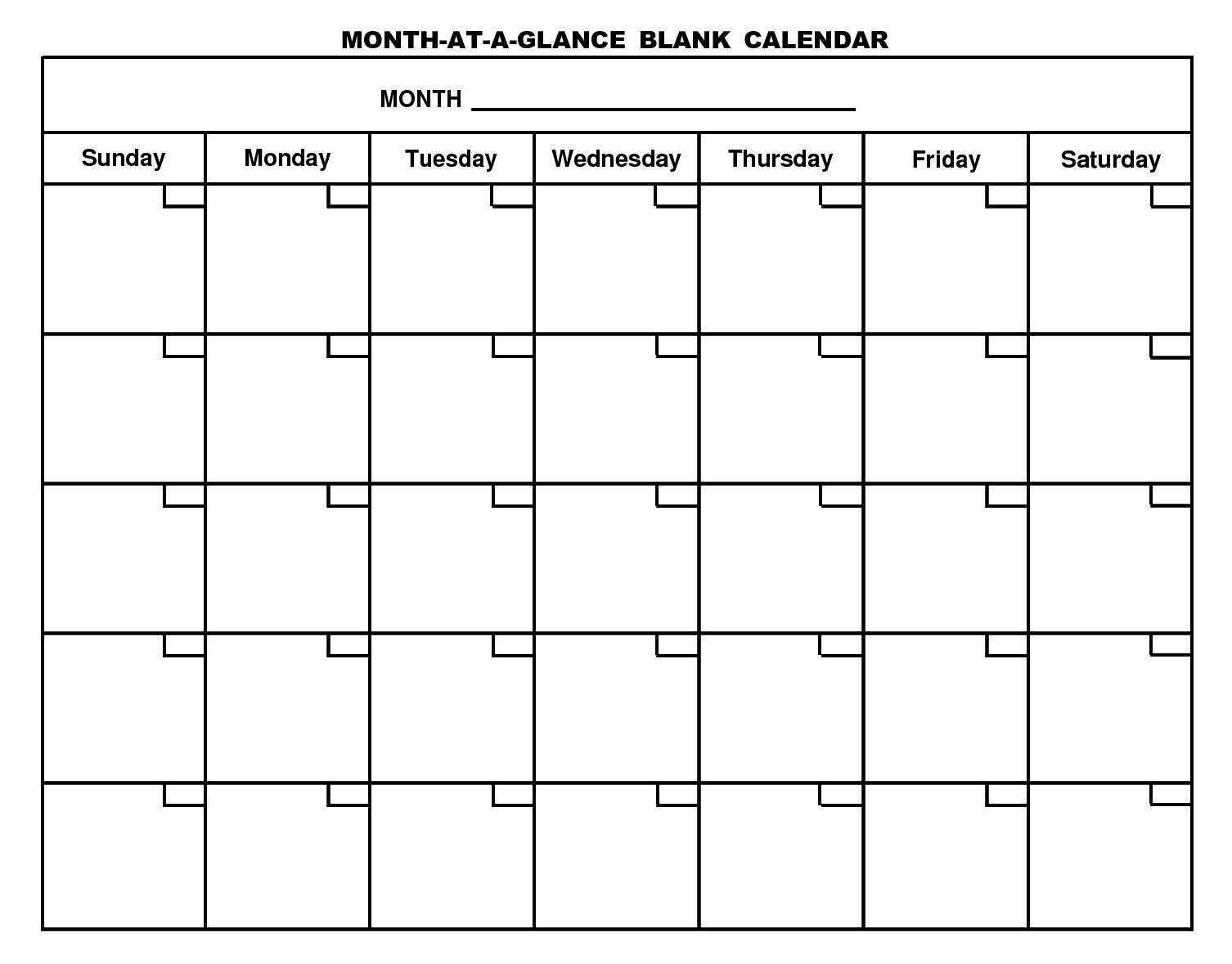 Month At A Glance Blank Calendar Template - Dalep.midnightpig.co Throughout Month At A Glance Blank Calendar Template