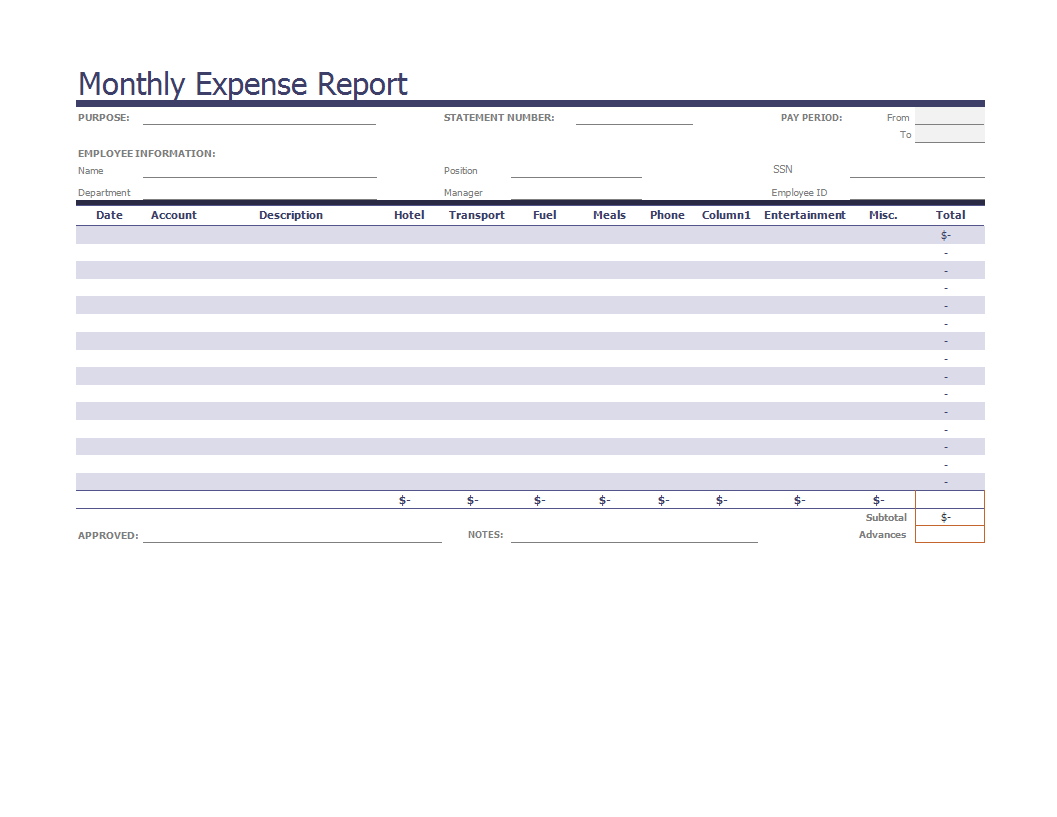 Monthly Expense Report Example | Templates At With Regard To Monthly Expense Report Template Excel