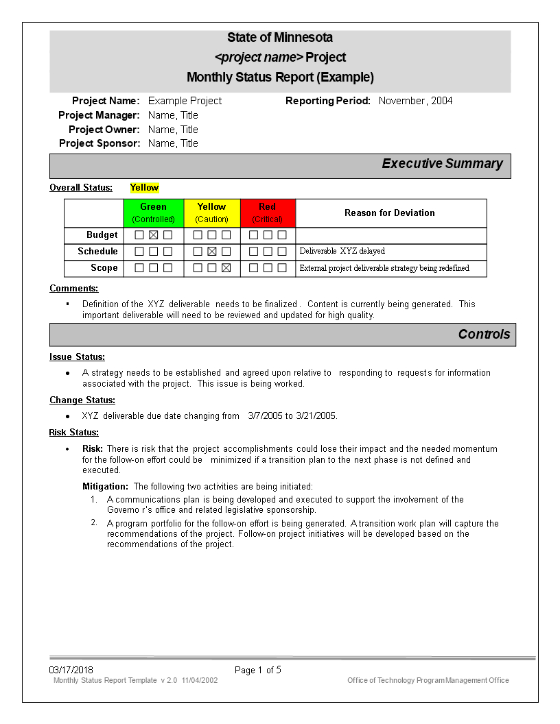 Monthly Status Report | Templates At Allbusinesstemplates Throughout Project Manager Status Report Template