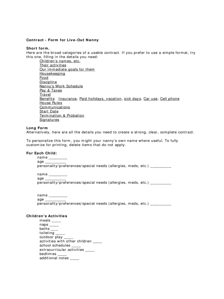 Nanny Contract Template – 2 Free Templates In Pdf, Word Regarding Nanny Contract Template Word
