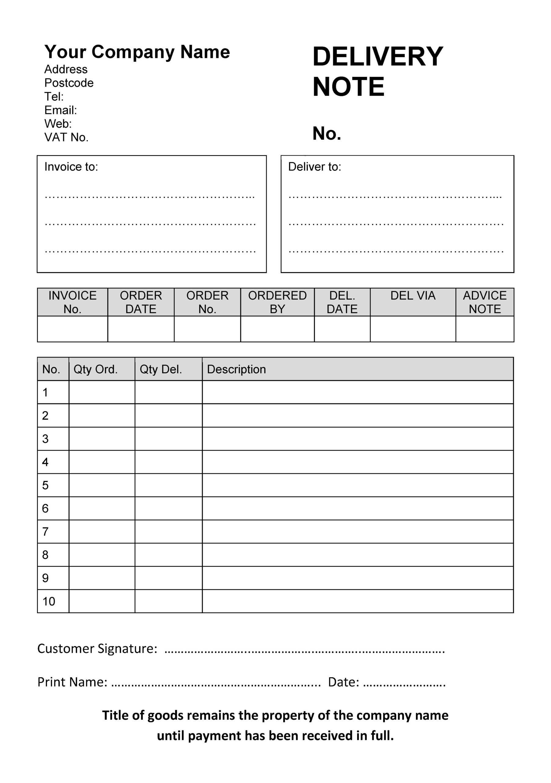 Ncr Word Template Download Regarding Proof Of Delivery Template Word
