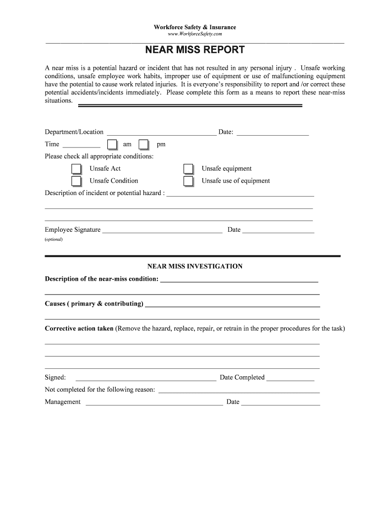 Near Miss Report Form – Fill Online, Printable, Fillable Inside Health And Safety Incident Report Form Template
