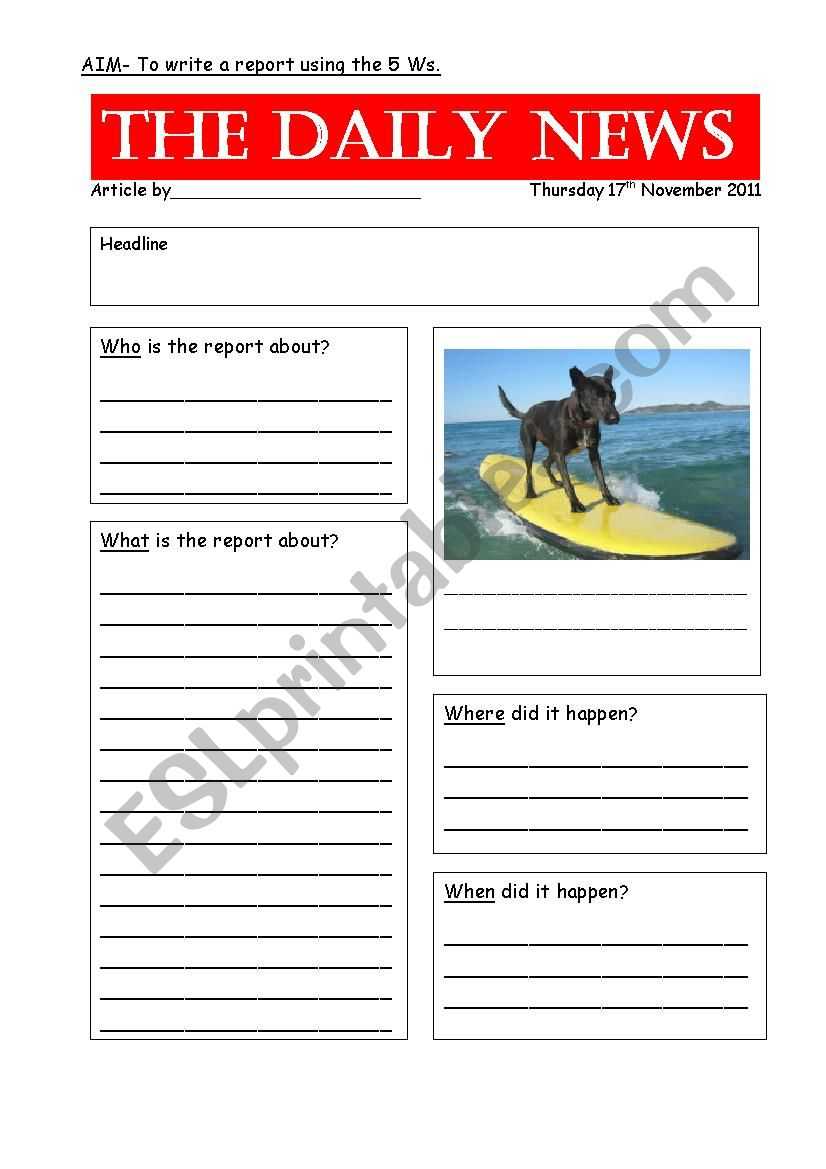 Newspaper Report Template - Esl Worksheetzoo123Zoo Regarding News Report Template