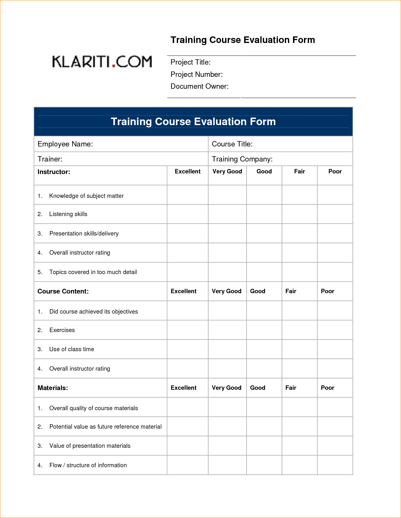 Nice Feedback Form Template For Training Evaluation Throughout Blank Evaluation Form Template