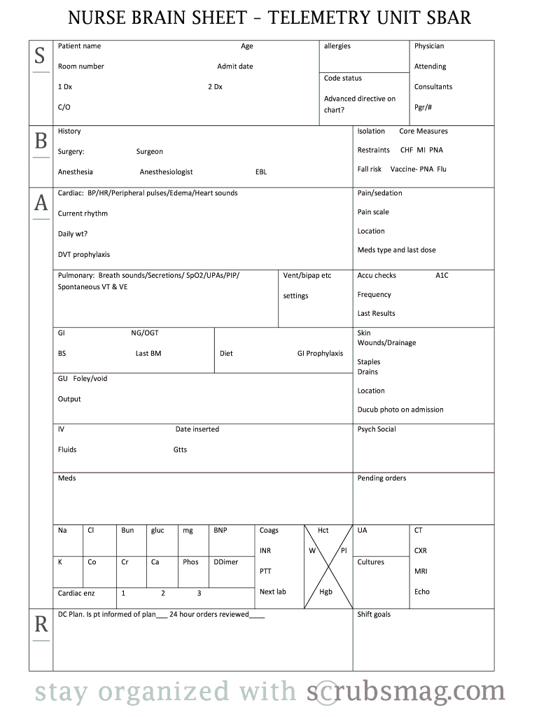 Nurse Brain Sheet Editable – Fill Online, Printable For Nursing Report Sheet Template
