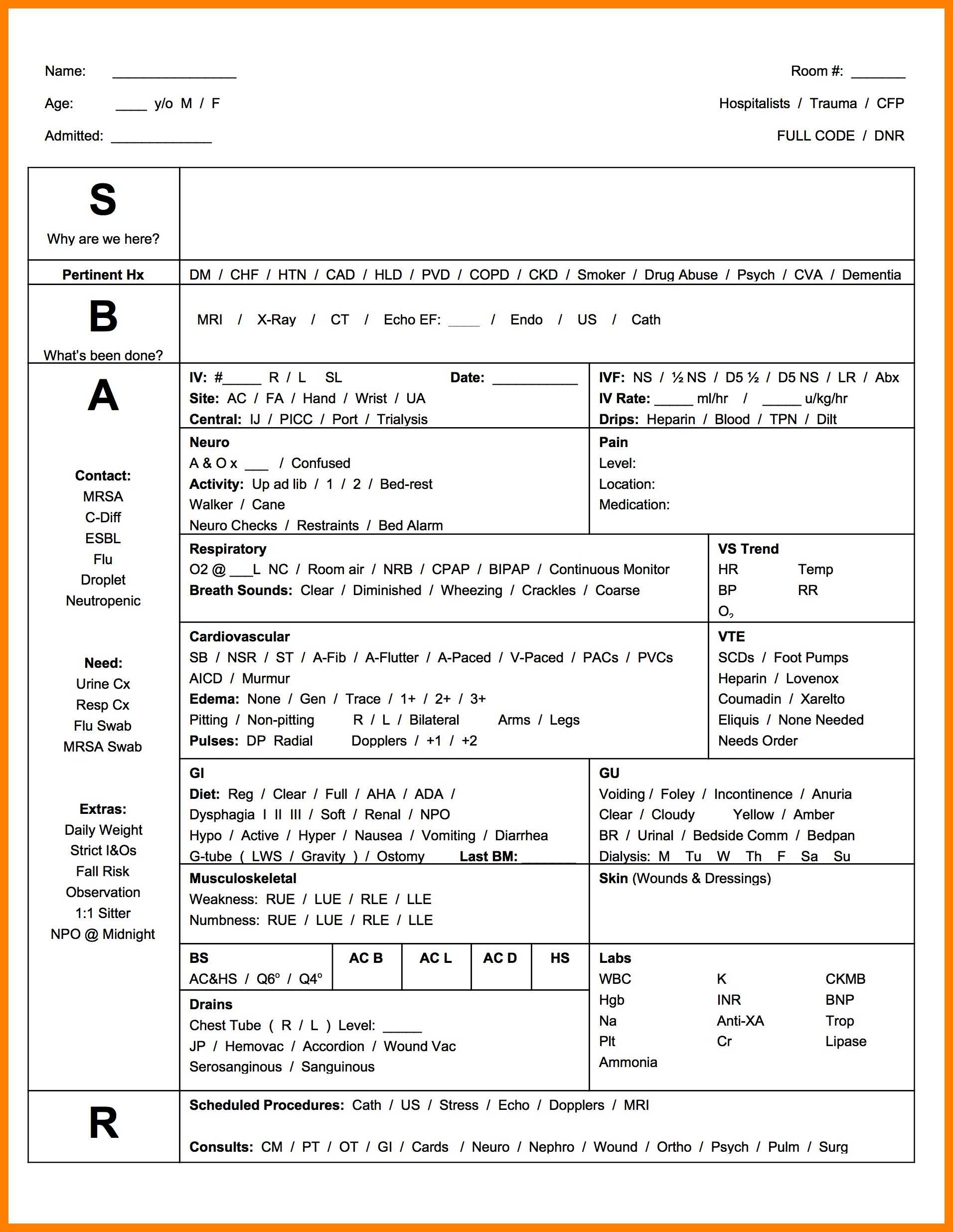 Nursing Handoff Report Template Great Cretive Templates