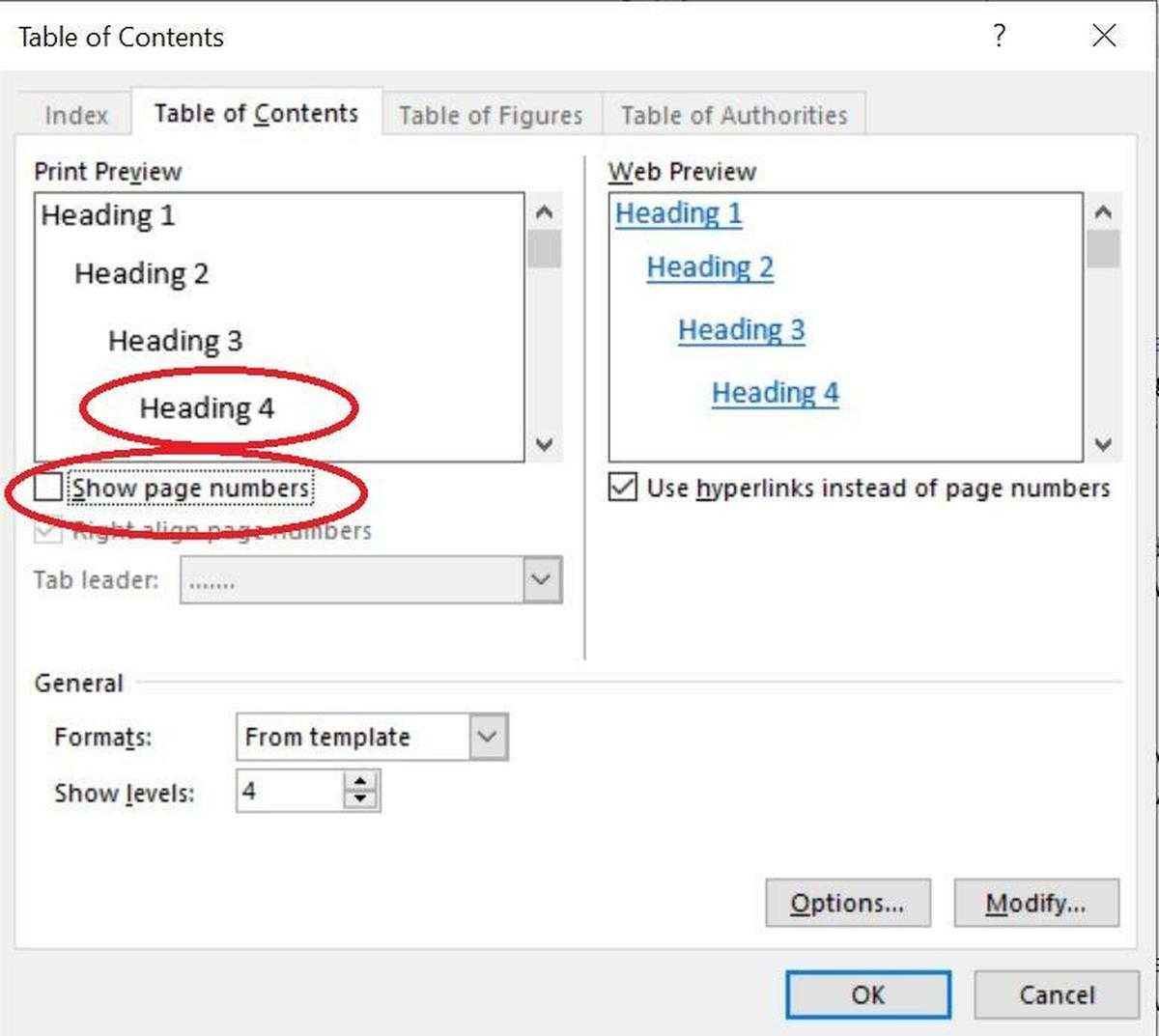 Office Q&a: How To Remove Page Numbers From A Table Of Intended For Contents Page Word Template