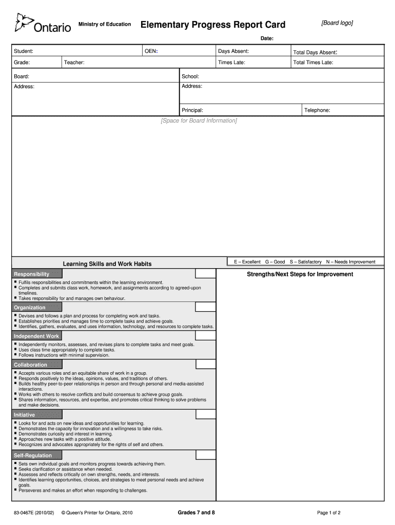 Ontario Report Card Template – Fill Online, Printable Within College Report Card Template
