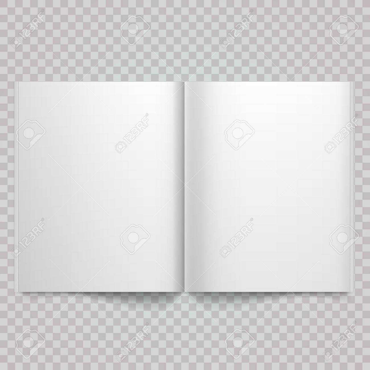 Open Magazine Double Page Spread With Blank Pages. Isolated White.. Throughout Blank Magazine Spread Template