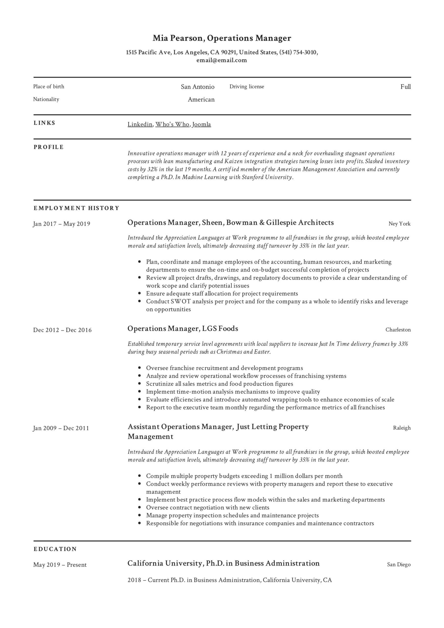 Operations Manager Resume & Writing Guide | +12 Examples | Pdf | For Operations Manager Report Template