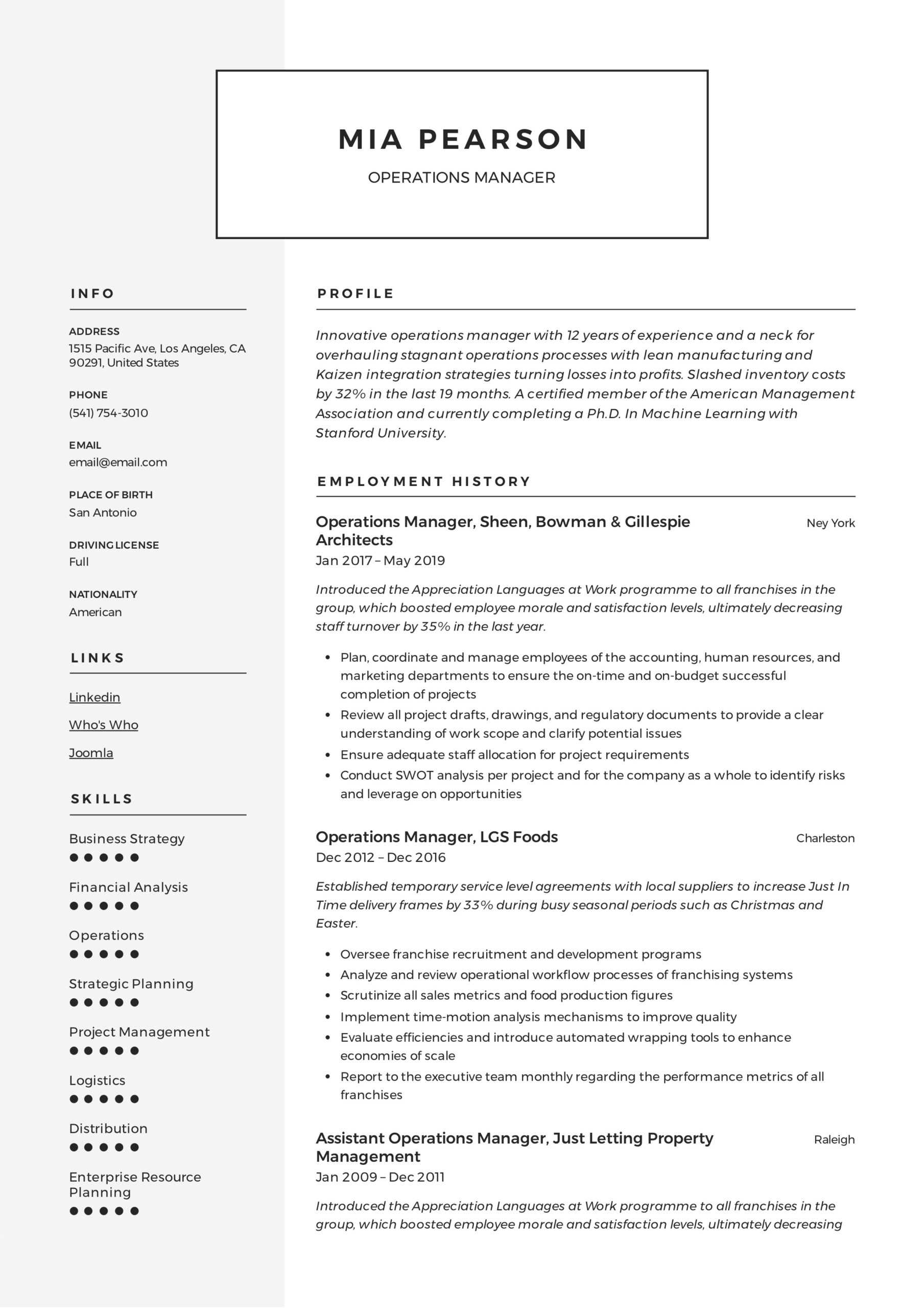Operations Manager Resume & Writing Guide | +12 Examples | Pdf | Inside Operations Manager Report Template