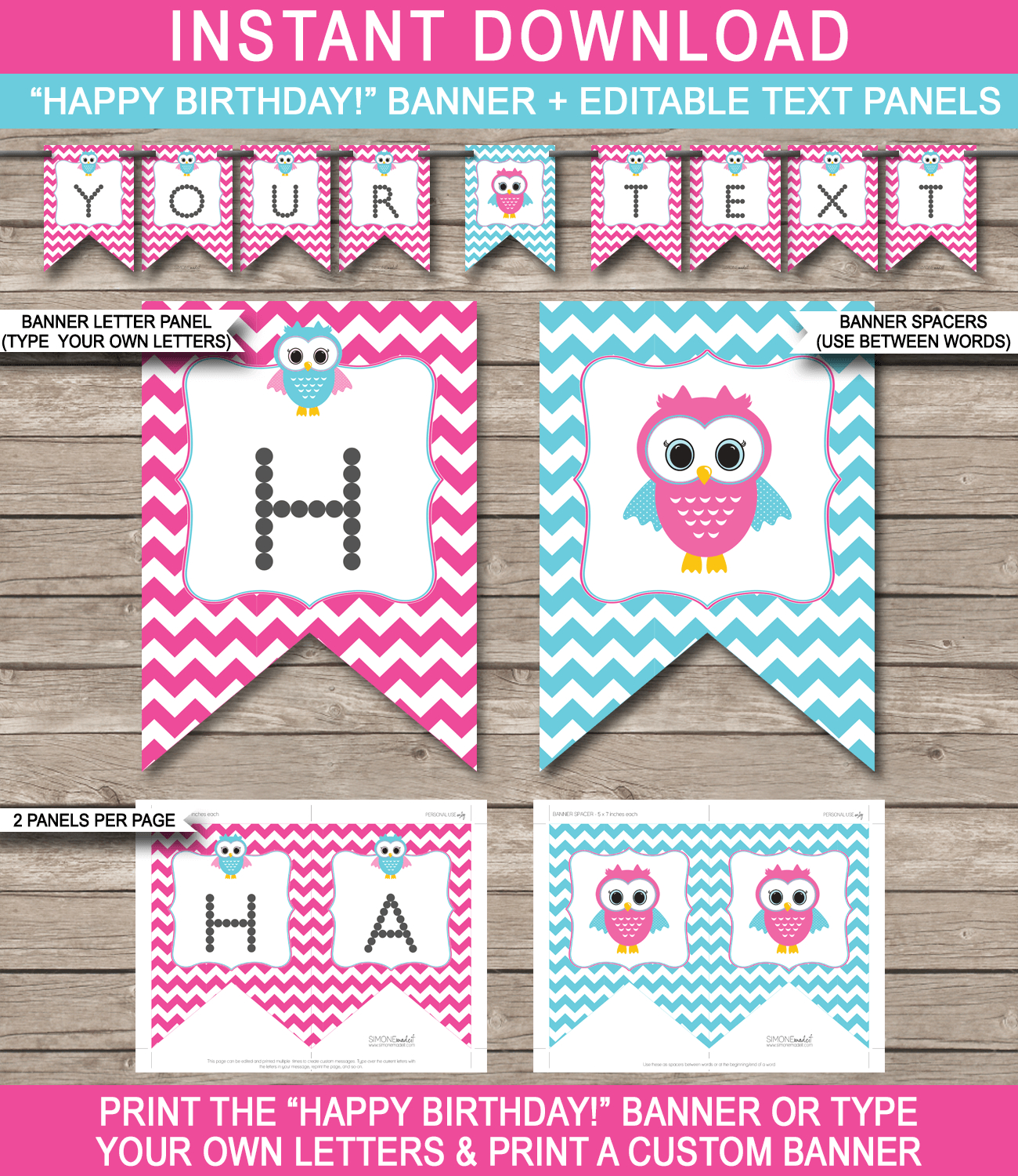 Owl Party Banner Template – Pink Intended For Free Printable Party Banner Templates