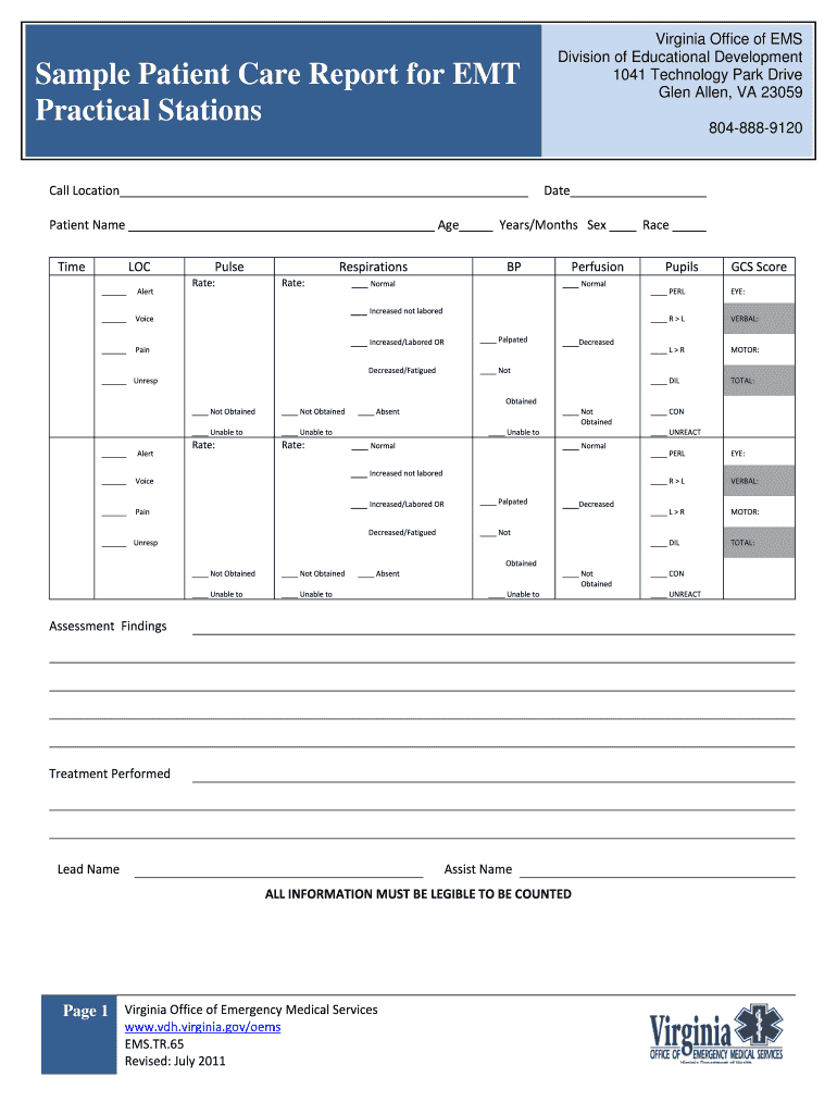 Patient Care Report – Fill Online, Printable, Fillable With Regard To Patient Care Report Template