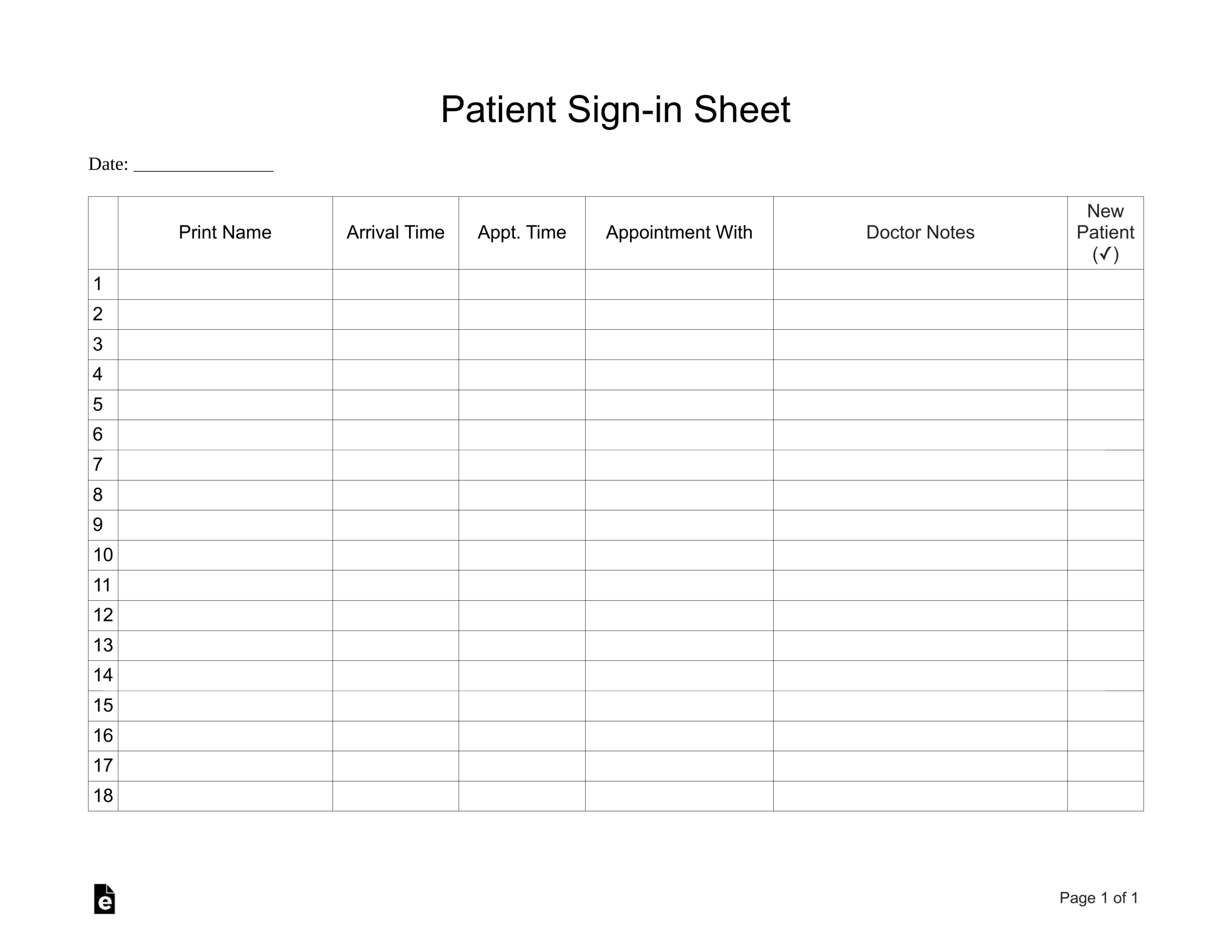 Patient Sign In Sheet (Extended) Template | Eforms – Free With Appointment Sheet Template Word