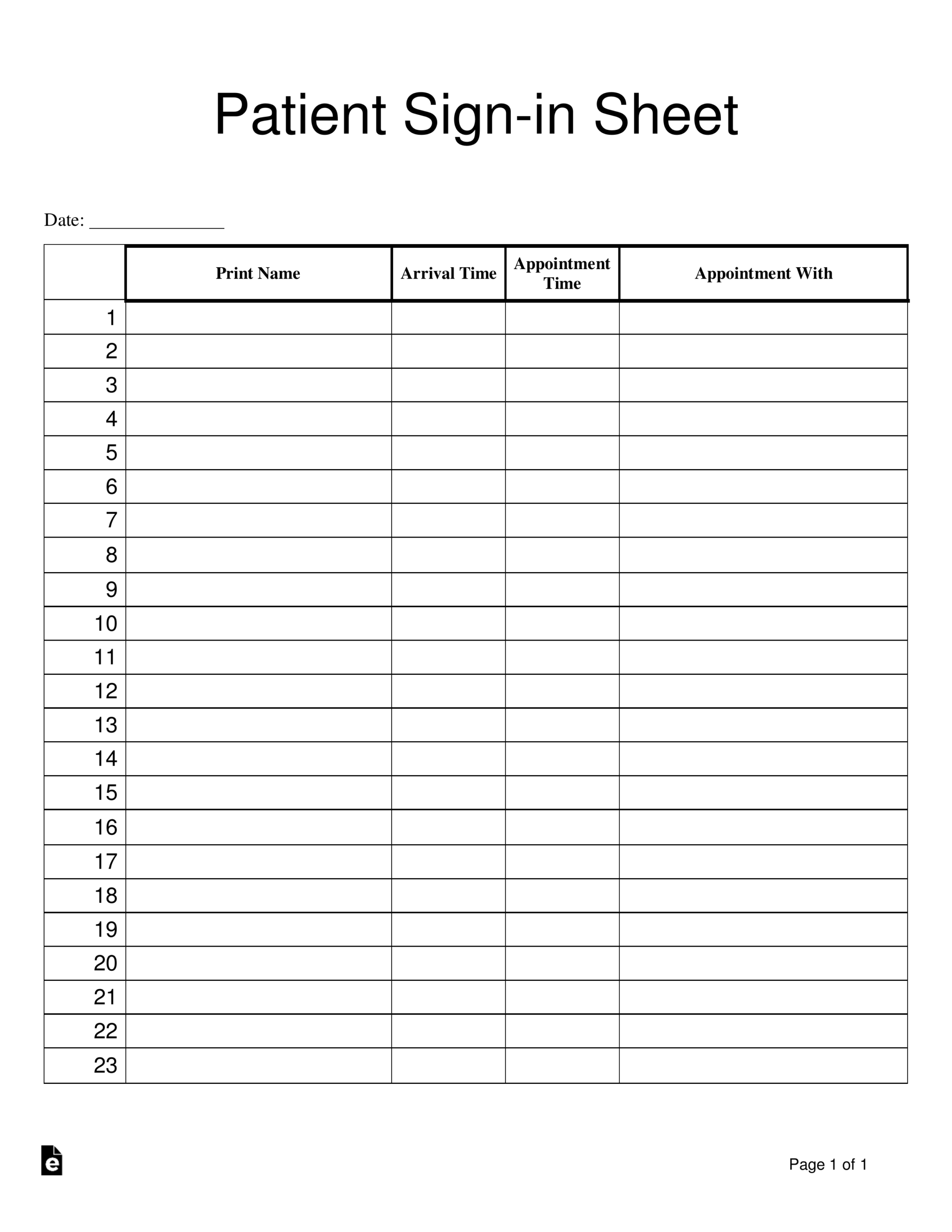 Patient Sign In Sheet Template | Eforms – Free Fillable Forms In Appointment Sheet Template Word