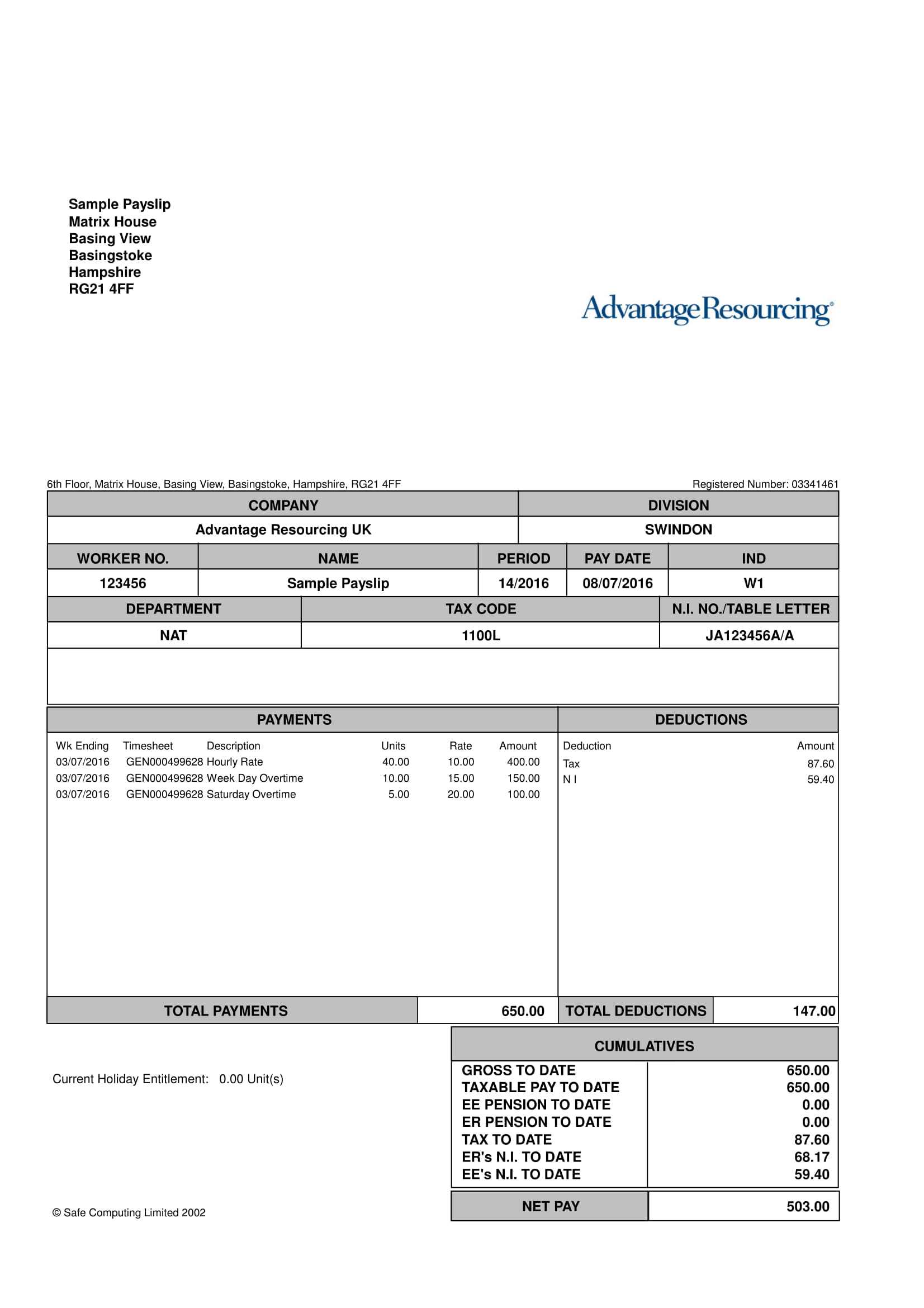 Payslip Format Doc – Dalep.midnightpig.co With Blank Payslip Template