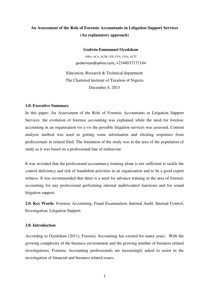 Pdf) An Assessment Of The Role Of Forensic Accountants In Throughout Forensic Accounting Report Template