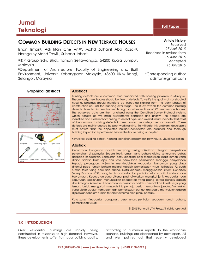 Pdf) Common Building Defects In New Terrace Houses Inside Building Defect Report Template