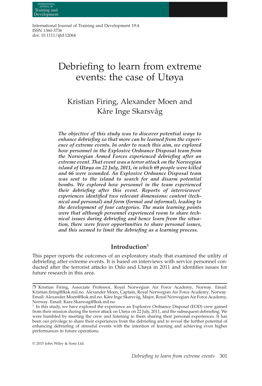 Pdf) Debriefing To Learn From Extreme Events: The Case Of Utøya Inside Event Debrief Report Template