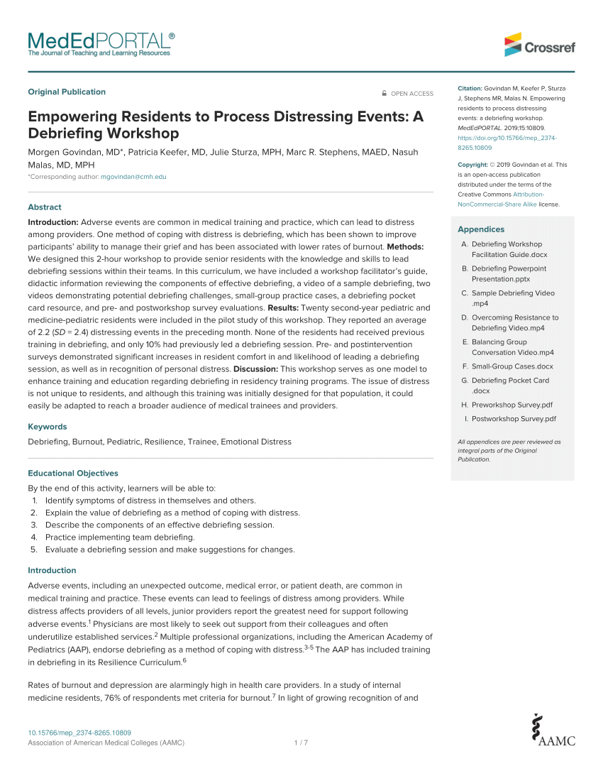 Pdf) Empowering Residents To Process Distressing Events: A Regarding Event Debrief Report Template