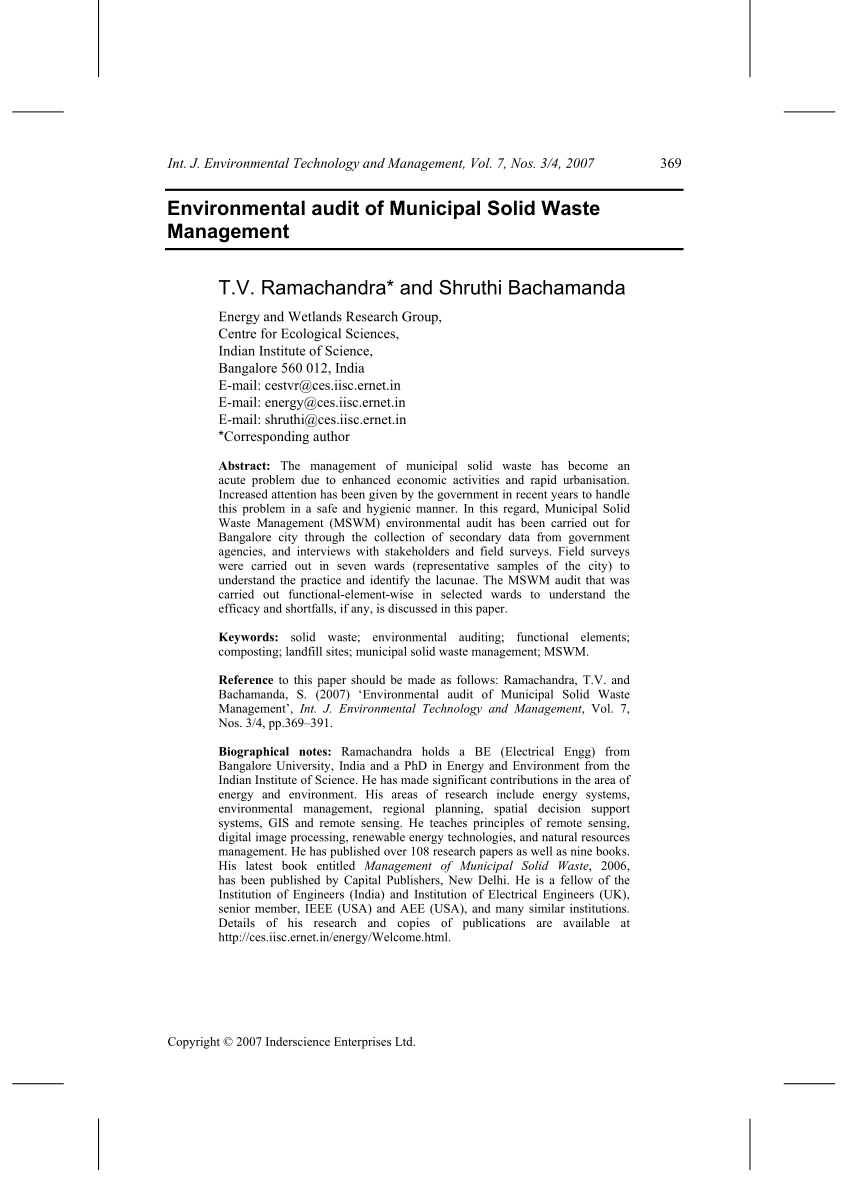 Pdf) Environmental Audit Of Municipal Solid Waste Management With Waste Management Report Template