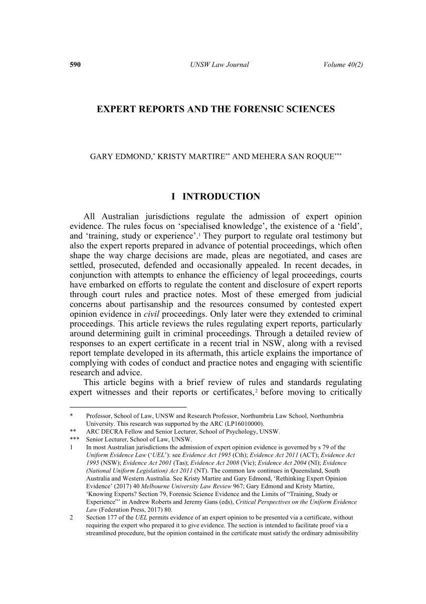 Pdf) Expert Reports And The Forensic Sciences With Regard To Expert Witness Report Template
