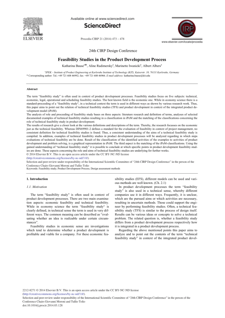 Pdf) Feasibility Studies In The Product Development Process within ...