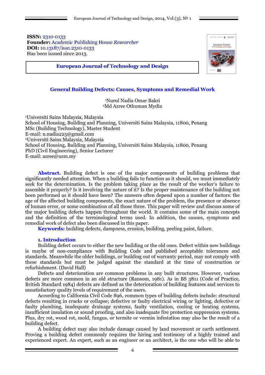 Pdf) General Building Defects: Causes, Symptoms And Remedial Pertaining To Building Defect Report Template