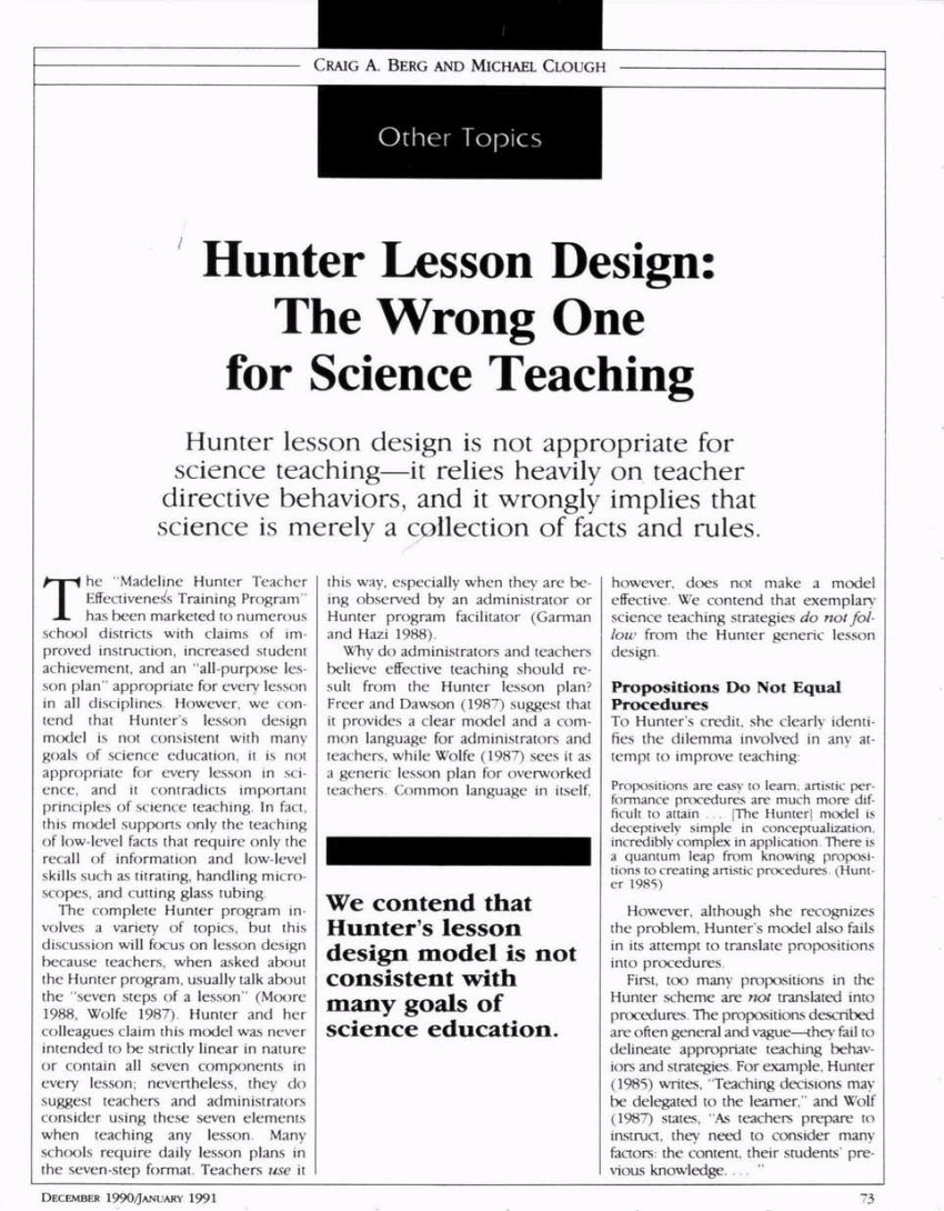 Pdf) Hunter Lesson Design: The Wrong One For Science Teaching Pertaining To Madeline Hunter Lesson Plan Template Word
