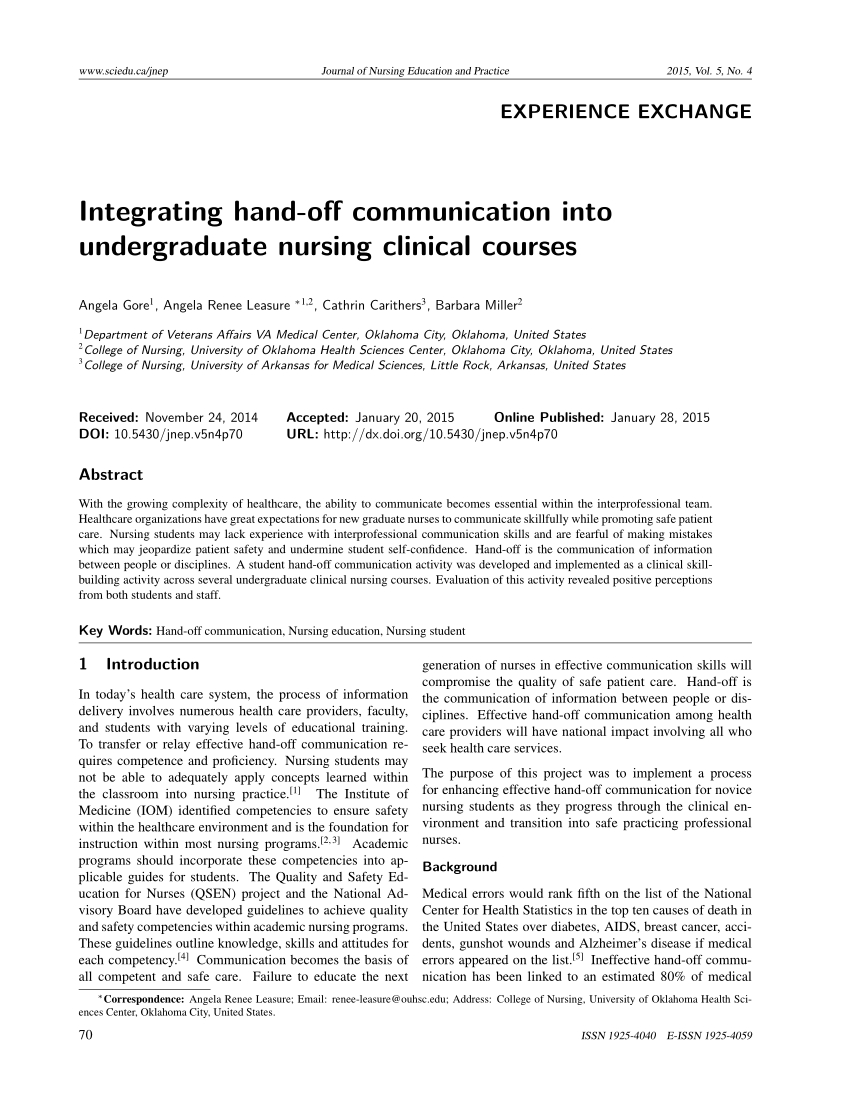 Pdf) Integrating Hand Off Communication Into Undergraduate With Nursing Handoff Report Template