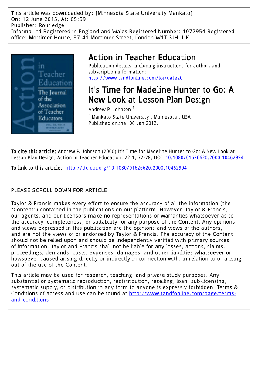 Pdf) It's Time For Madeline Hunter To Go: A New Look At Inside Madeline Hunter Lesson Plan Template Word