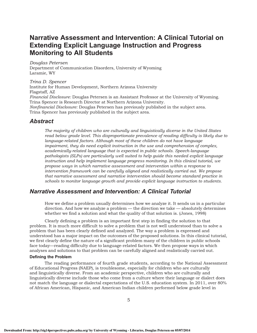 Pdf) Narrative Assessment And Intervention: A Clinical With Regard To Speech And Language Report Template