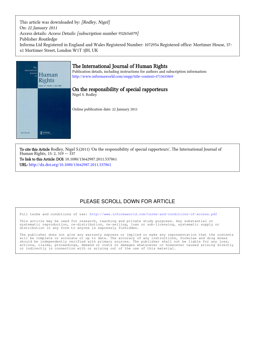 Pdf) On The Responsibility Of Special Rapporteurs Intended For Rapporteur Report Template